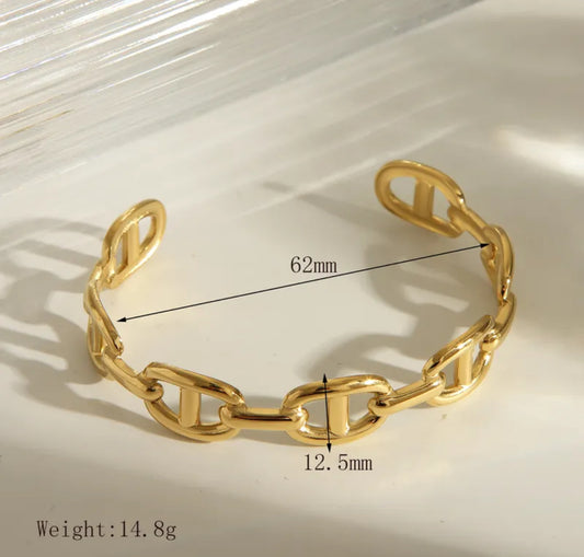 Estilo GG básico, color sólido de acero inoxidable, chapado en oro 14k brazalete.