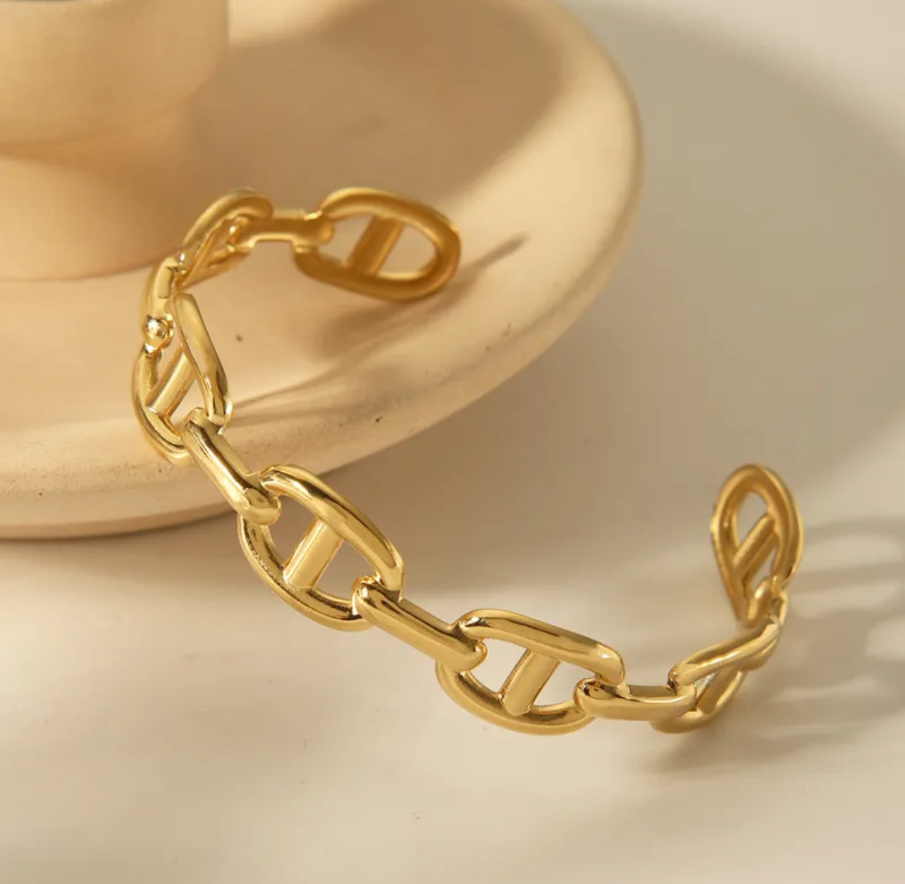 Estilo GG básico, color sólido de acero inoxidable, chapado en oro 14k brazalete.